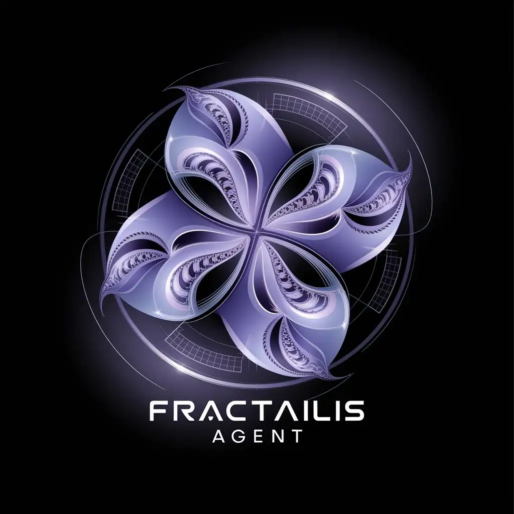 LOGO Design for Fractailis Agent FractalInspired Abstract Symbol with Luminous Purple Silver Colors for a Futuristic Vibe