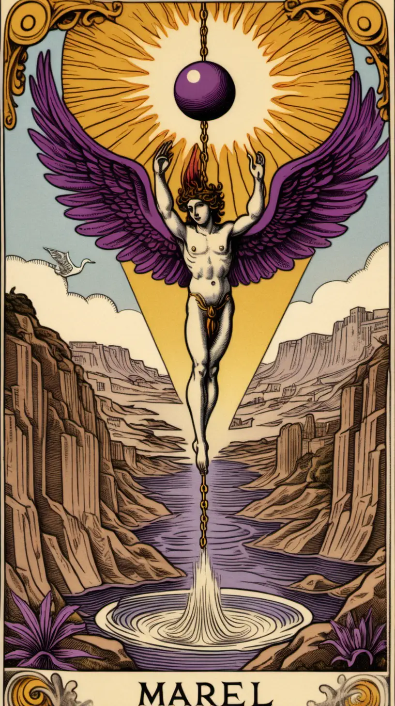 Tarot Card Marseille Deck Icarus as Ariel Hanging from Yggdrasil