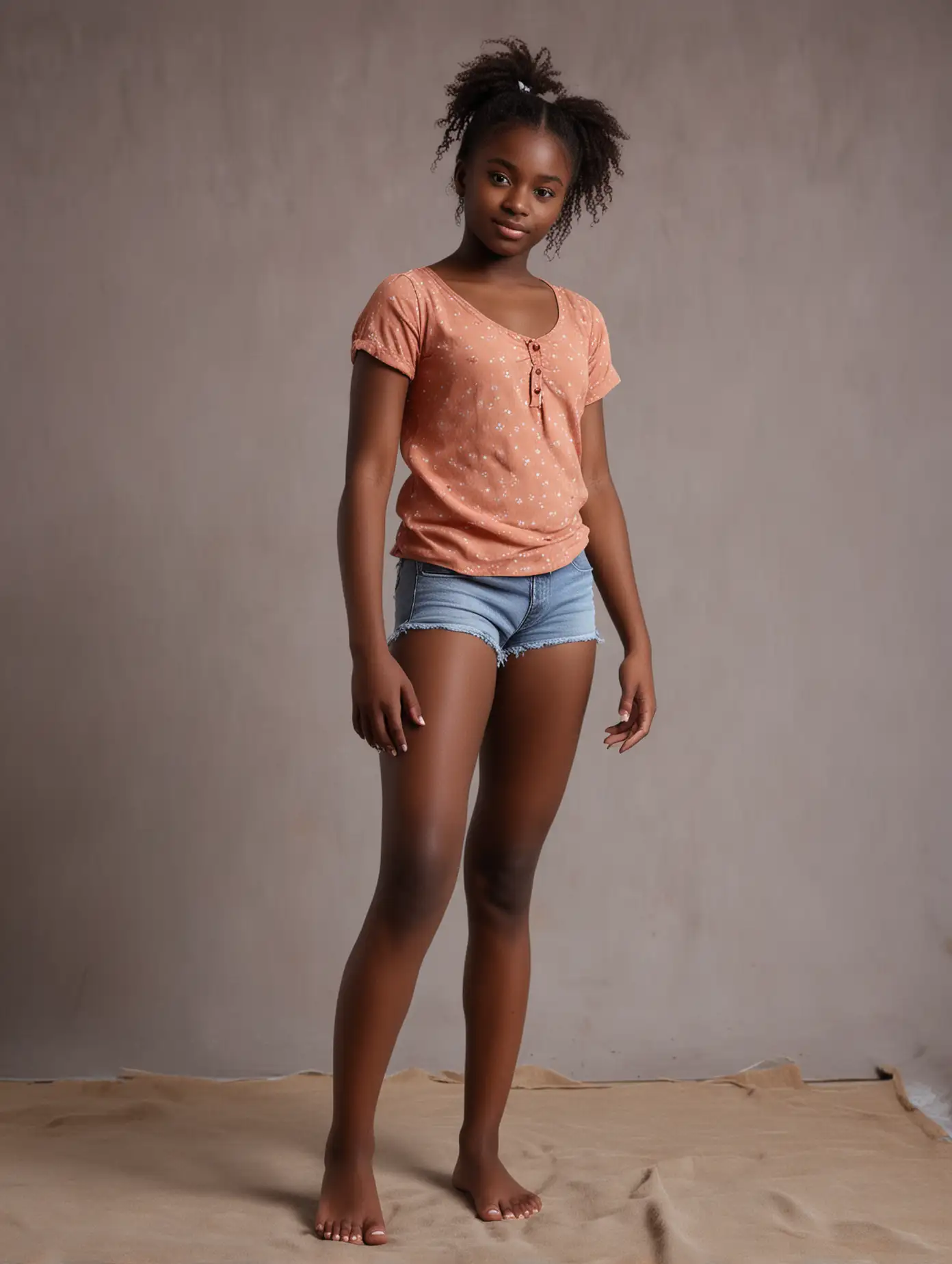 Dark-Skinned-Teen-Girl-Posing-Barefoot-in-Natural-Setting