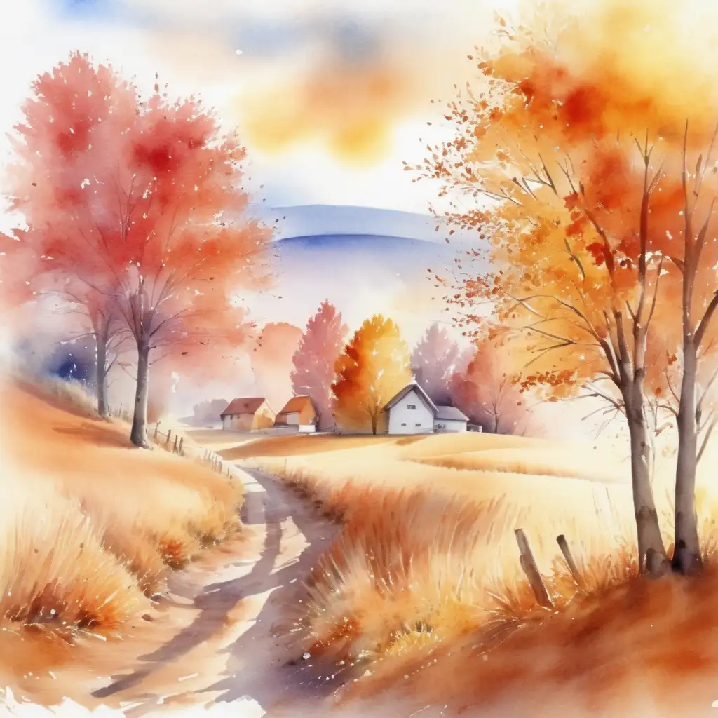 Autumn Landscape with Vibrant Watercolor Technique