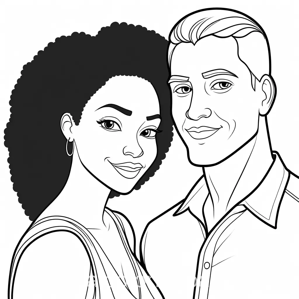 Interracial-Couple-Coloring-Page-Black-and-White-Line-Art-on-White-Background