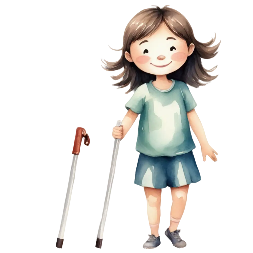 Bright-Watercolor-Art-PNG-Picture-Book-Illustration-of-a-Happy-Disabled-Girl-with-Crutches