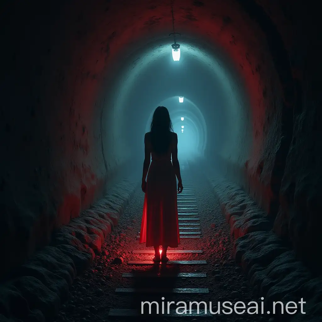 Stunning Digital Light Woman in Midnight Tunnel with Snakes