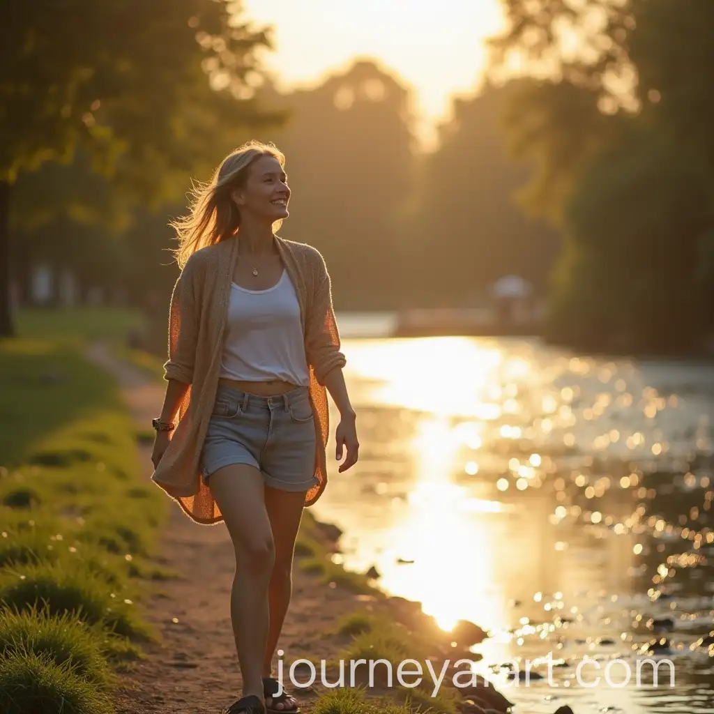 Joyful-Woman-Strolling-Along-Riverside-in-Dream-Life