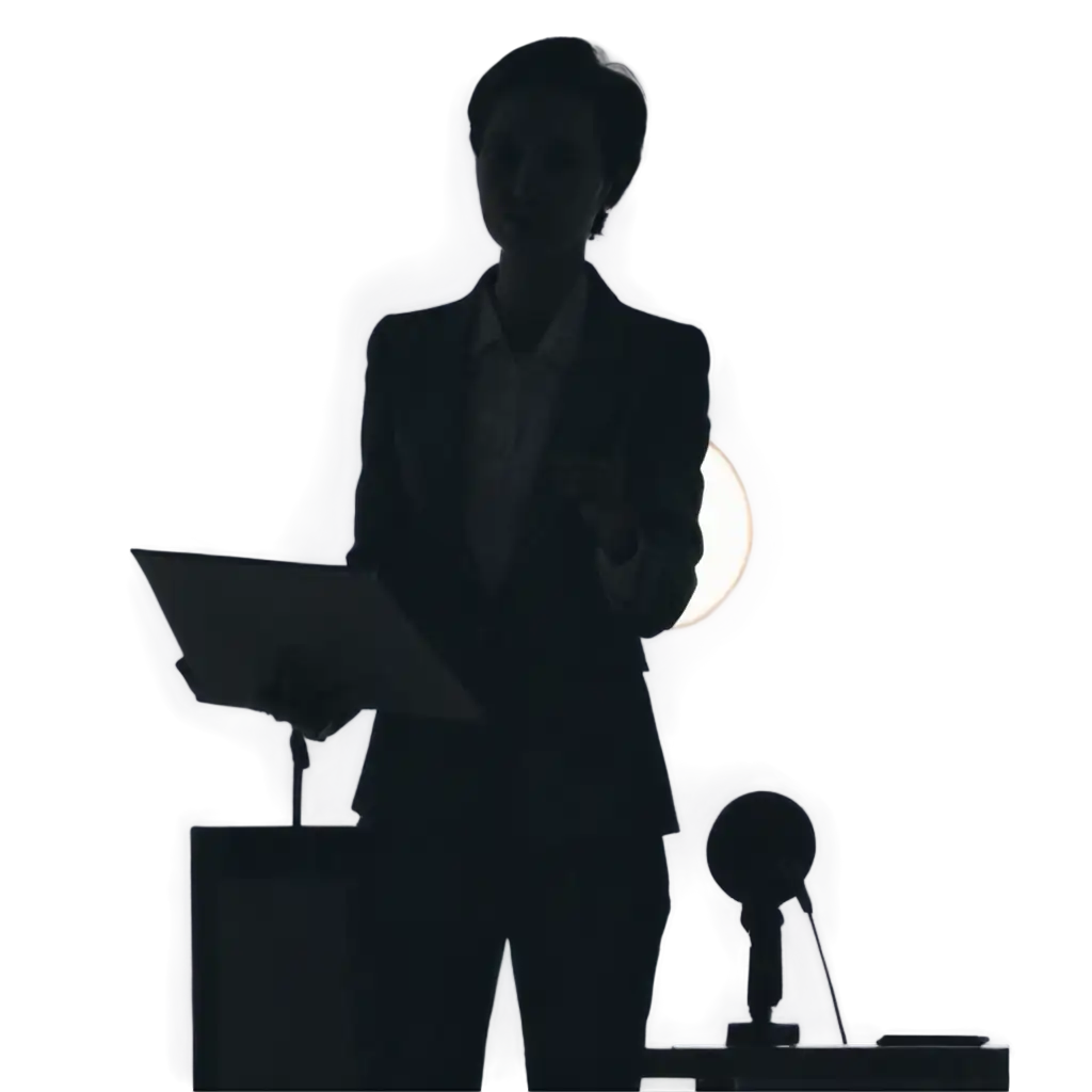 silhouette of public speaker, half body picture