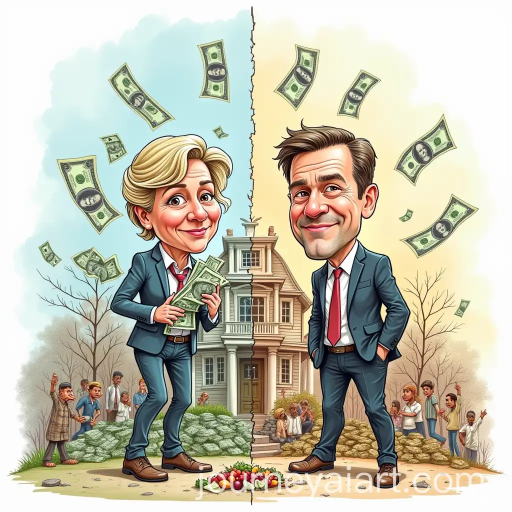 Wealth-and-Poverty-Caricature-Split-Image-with-Wealthy-Person-and-Begging-Slums