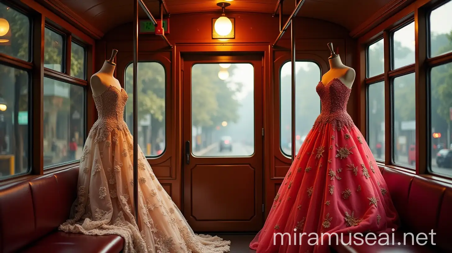 Couples in Traditional Wedding Attire Shopping on a Kolkata Tram