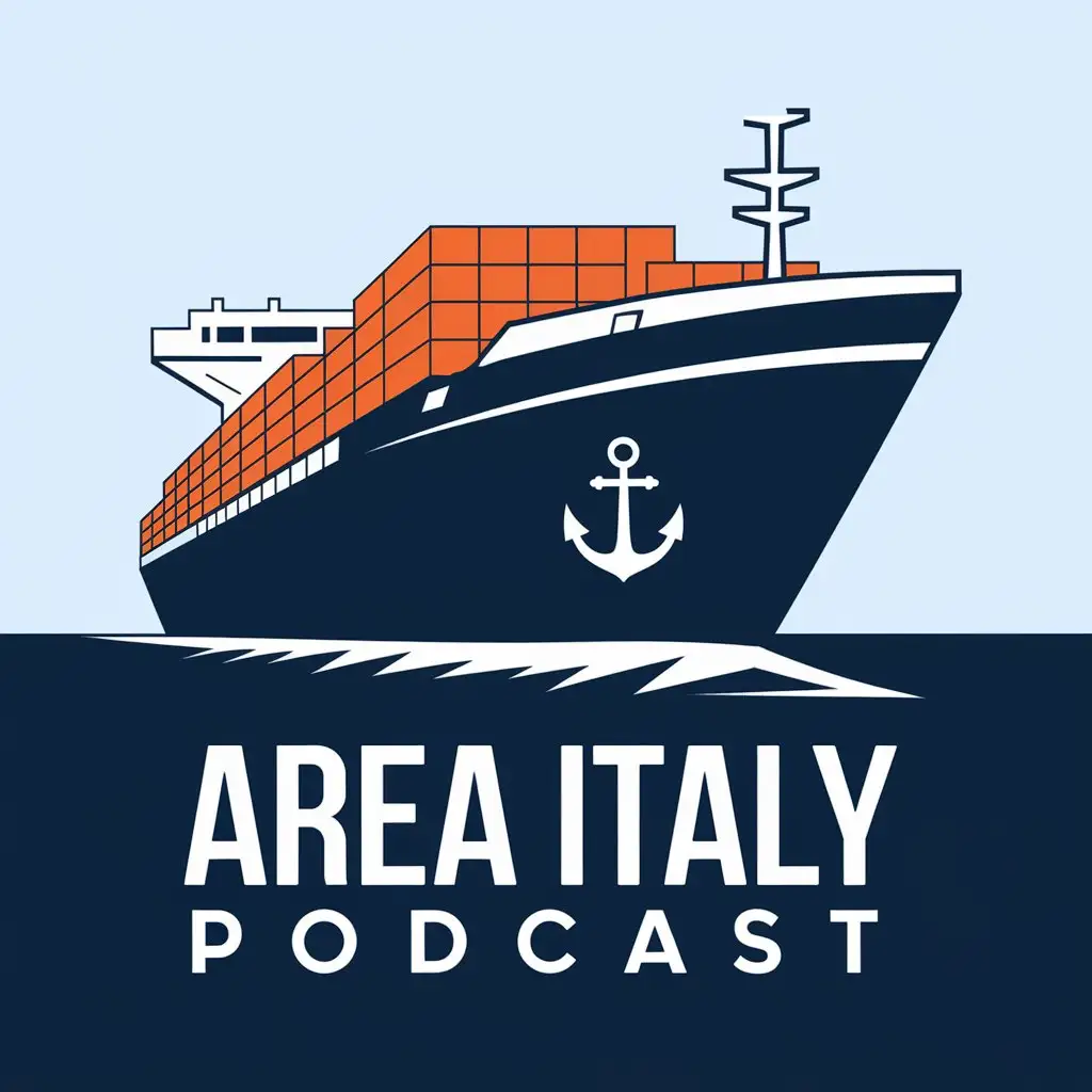 LOGO Design for Area Italy Podcast Cargo Ship with Orange Containers and Anchor Symbolism