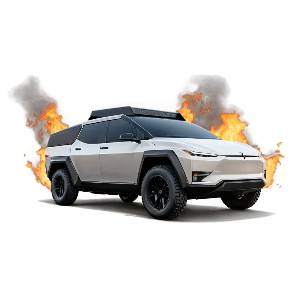 Tesla-Cybertruck-Burning-Up-PNG-Image-HighQuality-Format-for-Digital-and-Creative-Projects