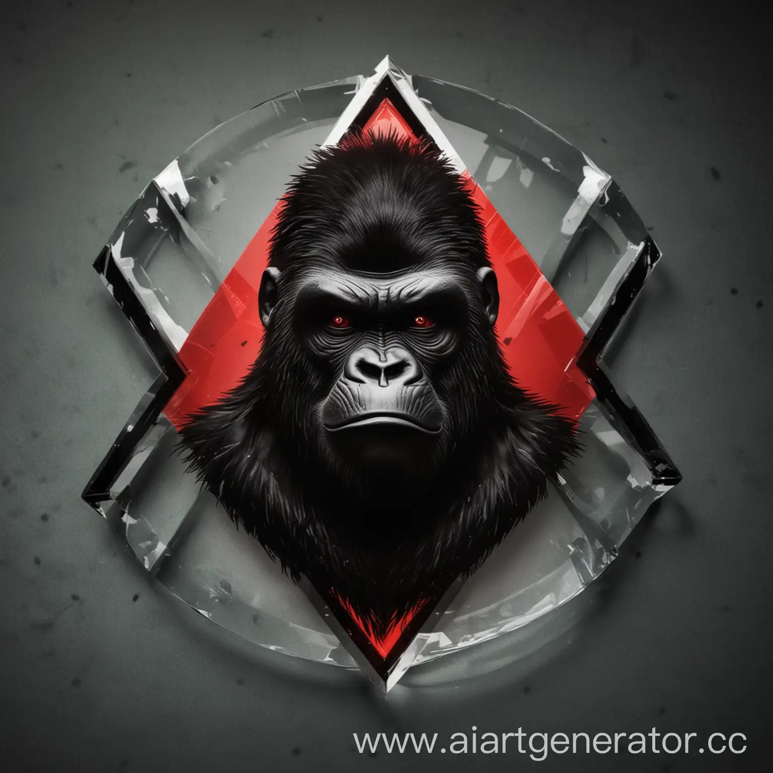 create a logo with an x-shaped safety glass and a gorilla in the background. use black and red tones