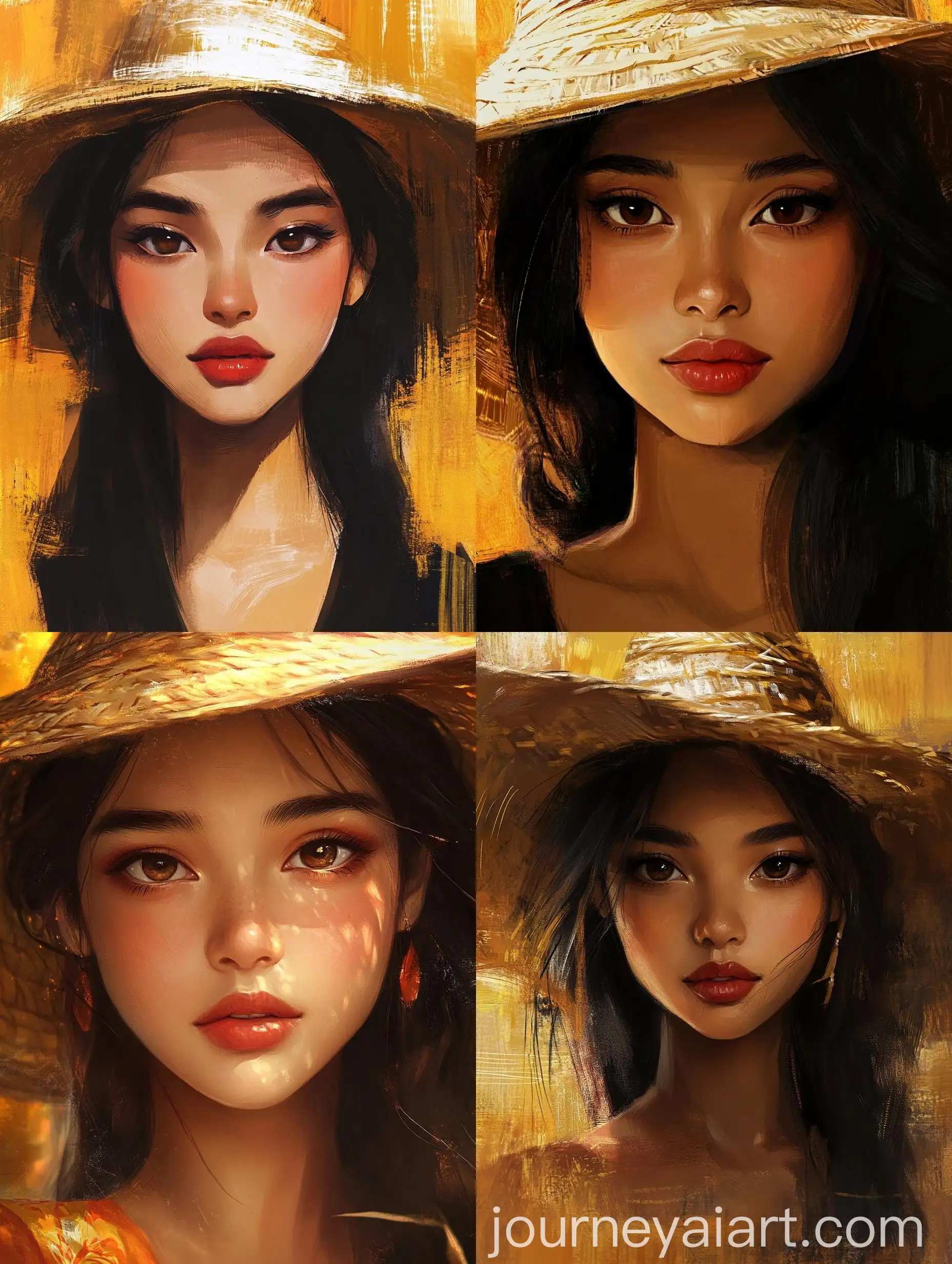 Digital-Painting-of-a-Mysterious-Indonesian-Woman-in-Straw-Hat