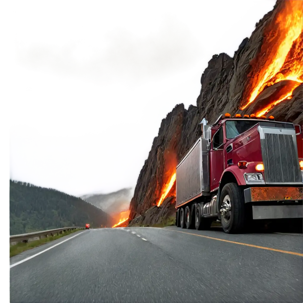 Epic-Cinematic-Destruction-PNG-of-Red-SemiTruck-Surviving-Fiery-Apocalypse-on-Mountain-Road