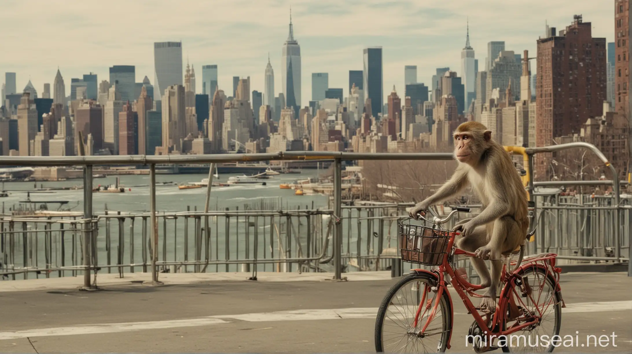 Monkey Riding Bicycle in New York Manhattan