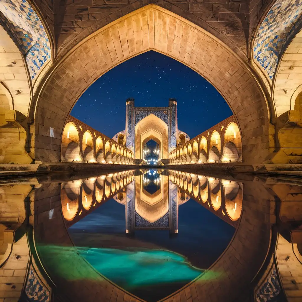 Majestic Night View of Khaju Bridge in Isfahan Iran