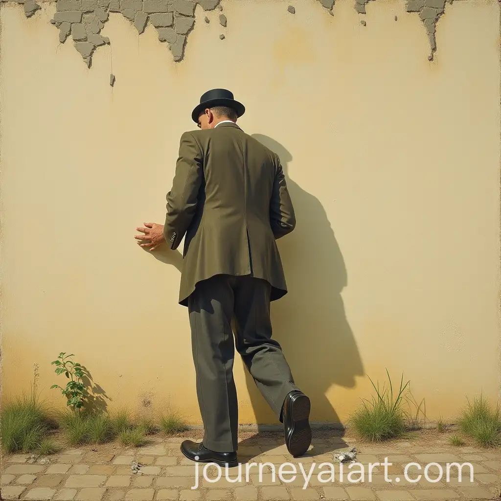 Early-TwentiethCentury-Man-Skirting-Dangerous-Wall-with-Bottle-Shards