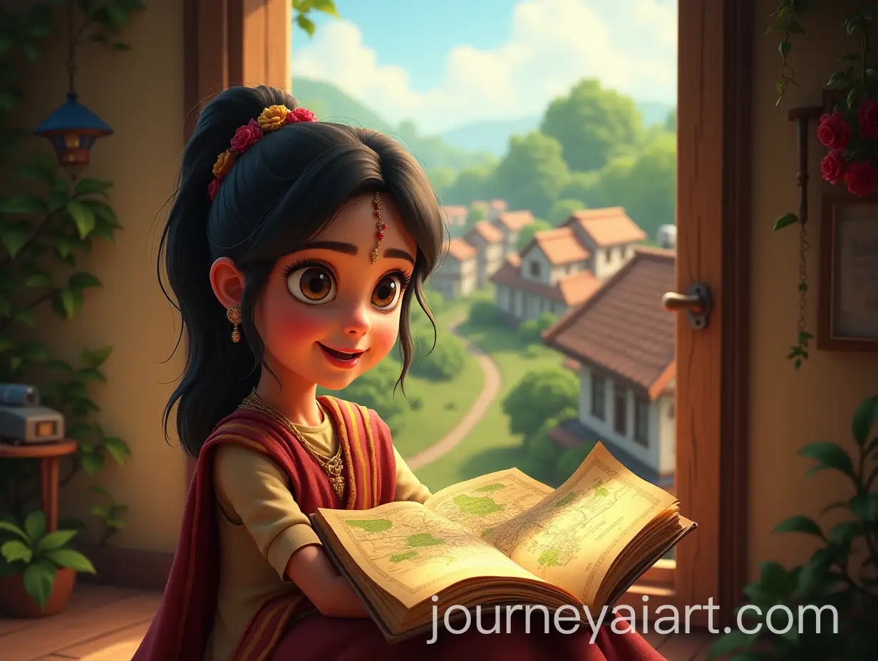 Young-Girl-Exploring-Madhuban-Village-with-LeatherBound-Book