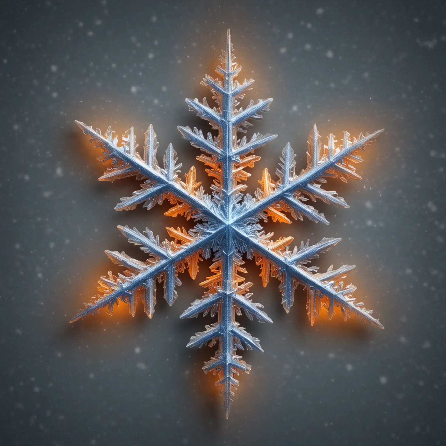 Realistic-Snowflake-with-Blue-and-Orange-Glowing-Effects