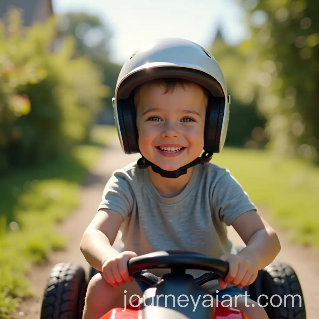 Cheerful-Child-Driving-a-24V-Electric-GoKart-in-a-Garden-on-a-Sunny-Day