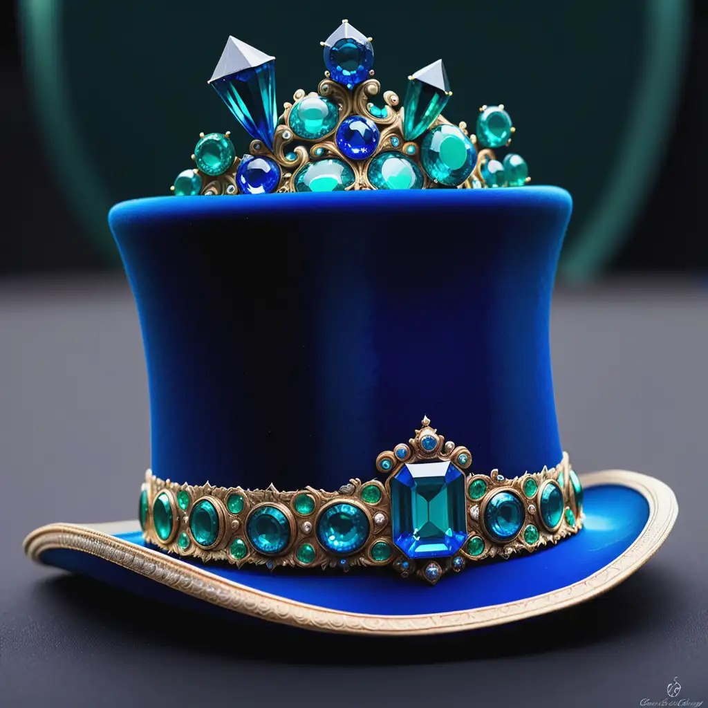 blue gems on a emerald top hat