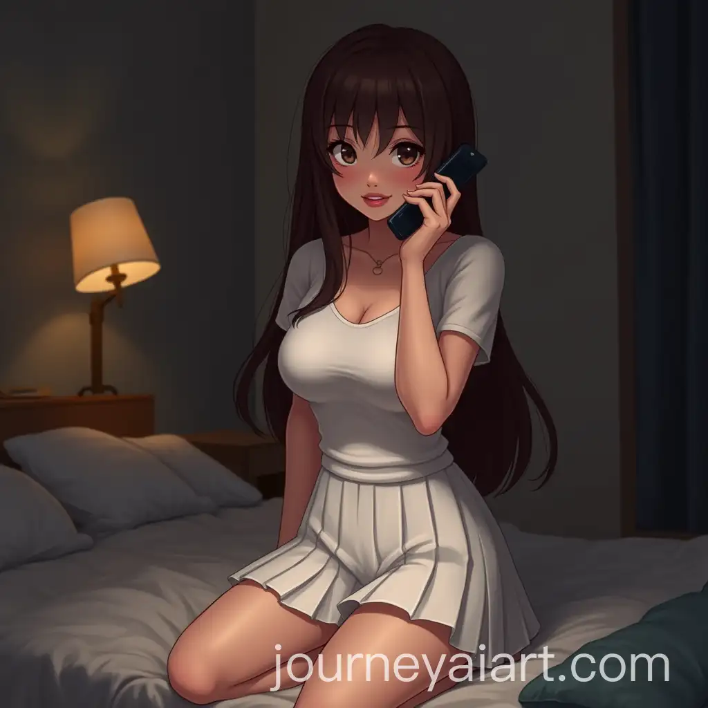 Young-Adult-Female-on-the-Phone-in-a-Dimly-Lit-Room