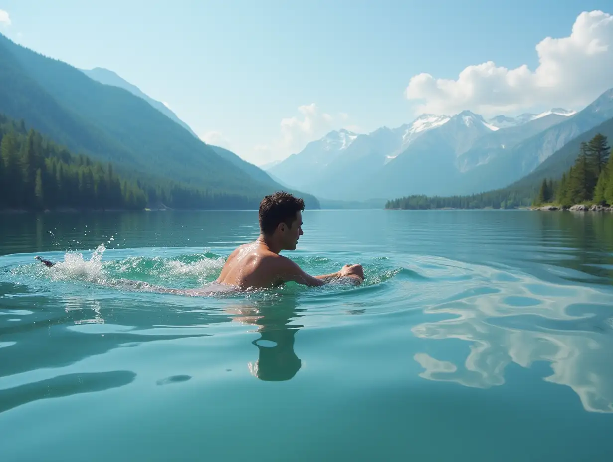 swimming in a lake