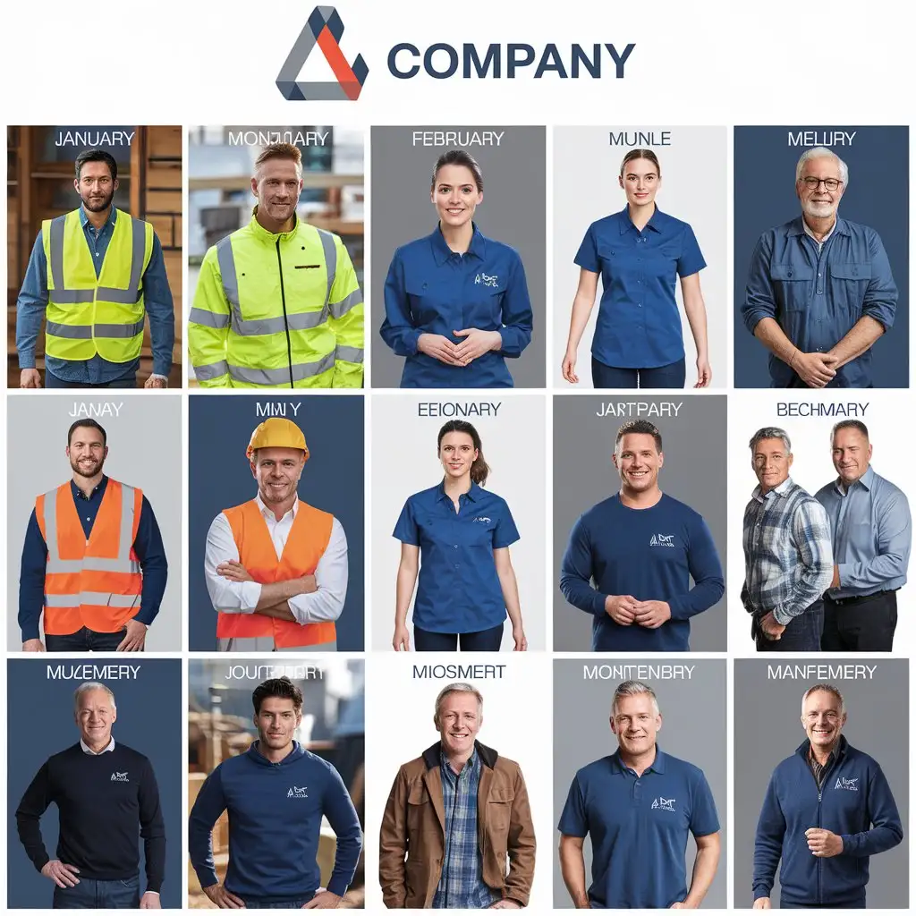 calendar design of a company producing workwear