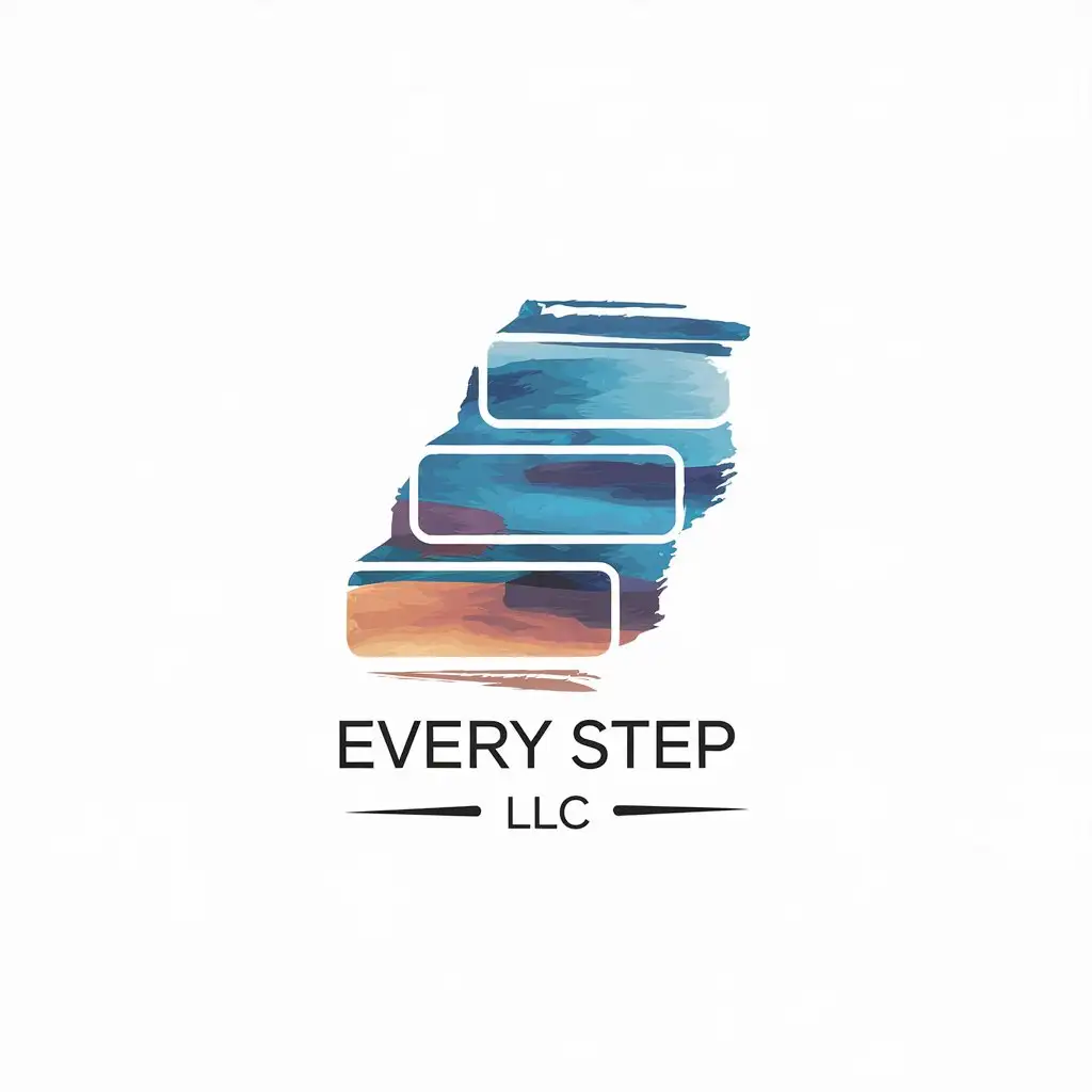 LOGO Design for Every Step LLC Clean and Minimalistic with Abstract Steps and Watercolor Theme