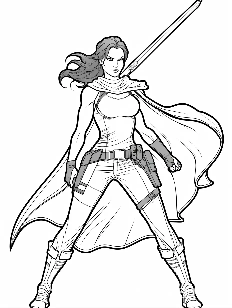 Superhero-Lara-Croft-Coloring-Page-with-Cape-and-Mask