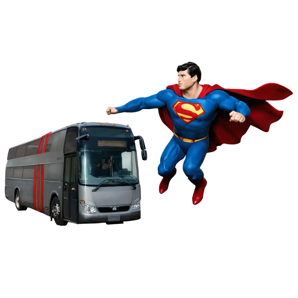 Superman flying over a bus