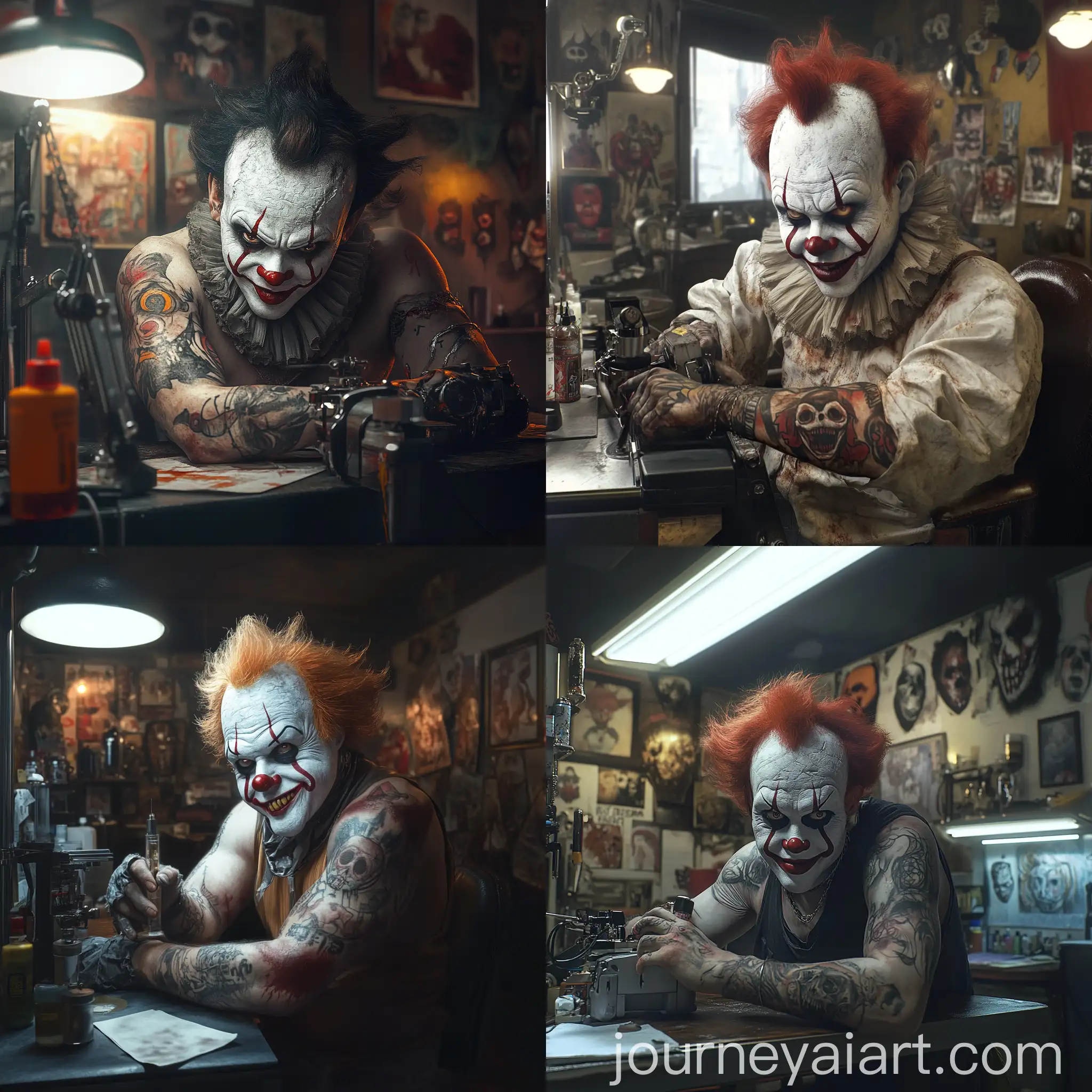 HyperRealistic-Clown-Tattooing-Himself-in-Studio