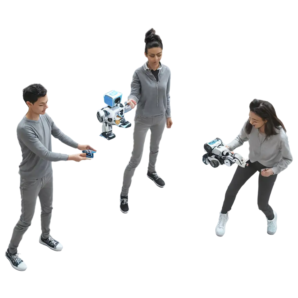 Create an image of grade 11 learners demonstrating makeblock programming robots