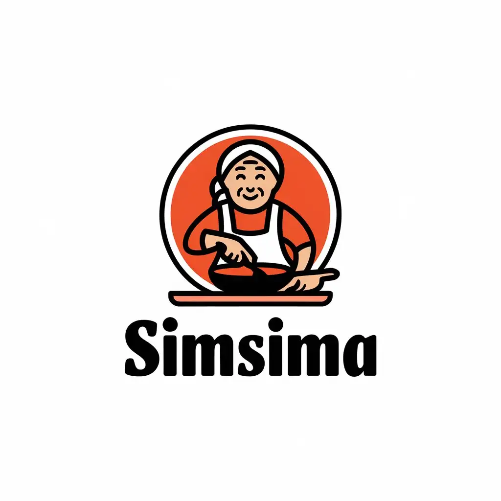 LOGO Design for Simsima Old Lady Cooking with Smiling Expression for Restaurant Industry