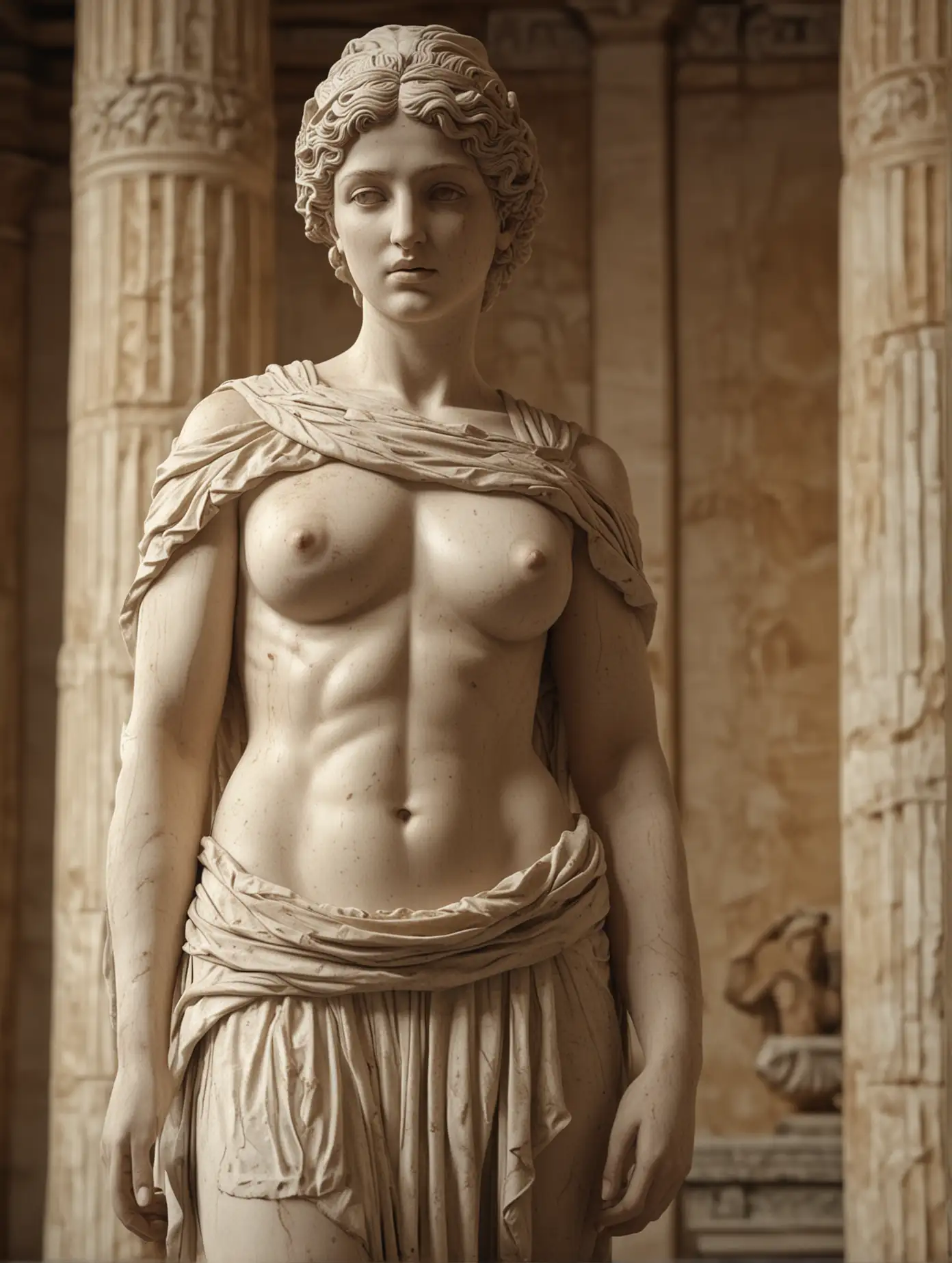 a close up of a statue of a fully nude woman in greek togue, 8k, ancient greece fashion, highly detailed hyper real retro, in greek temple, aprodite, emanuele dascanio, a room, bishounen, offwhite