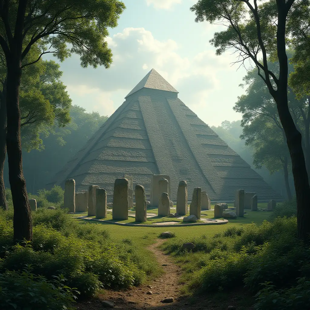 Ancient-Egyptian-Pyramid-and-Stonehenge-in-Lush-Forest-Setting