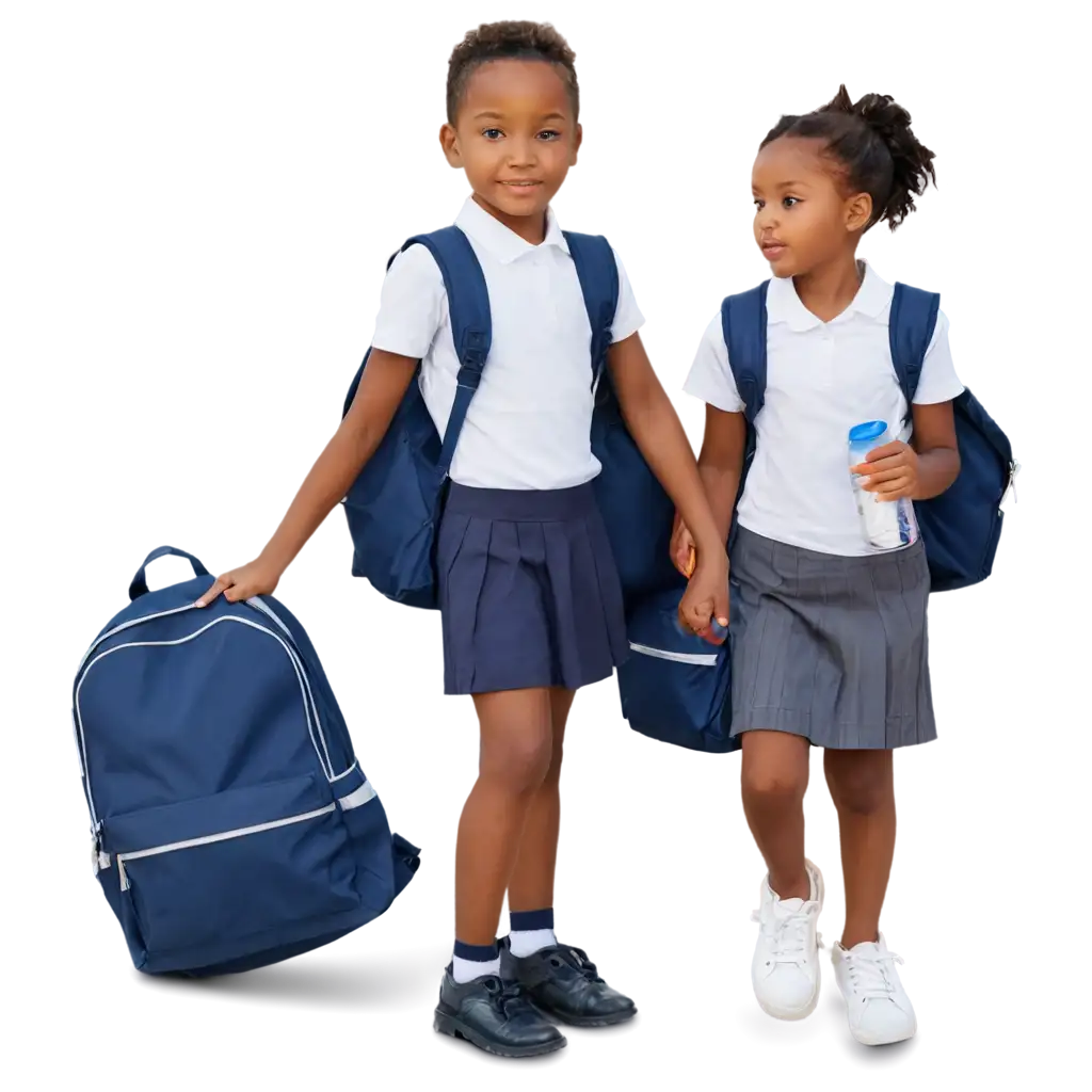 Vibrant-PNG-Image-of-Two-Small-African-Children-in-School-Uniforms-with-Nutritional-Supplements