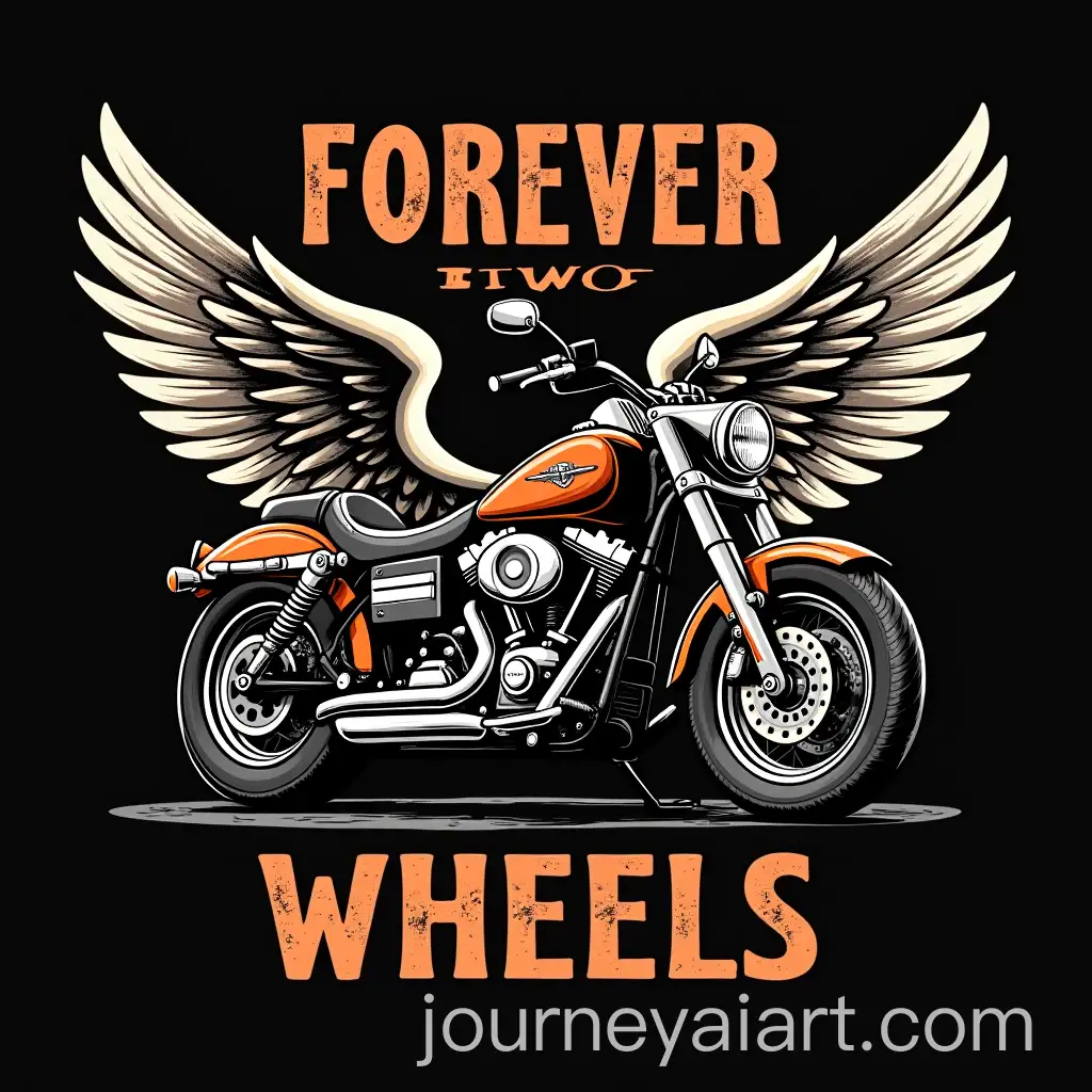 Harley-Motorcycle-with-WingsAI-Art-Prompt-Expansion-and-Forever-Two-Wheels-Lettering-in-Vintage-Style-for-Tshirt-Design