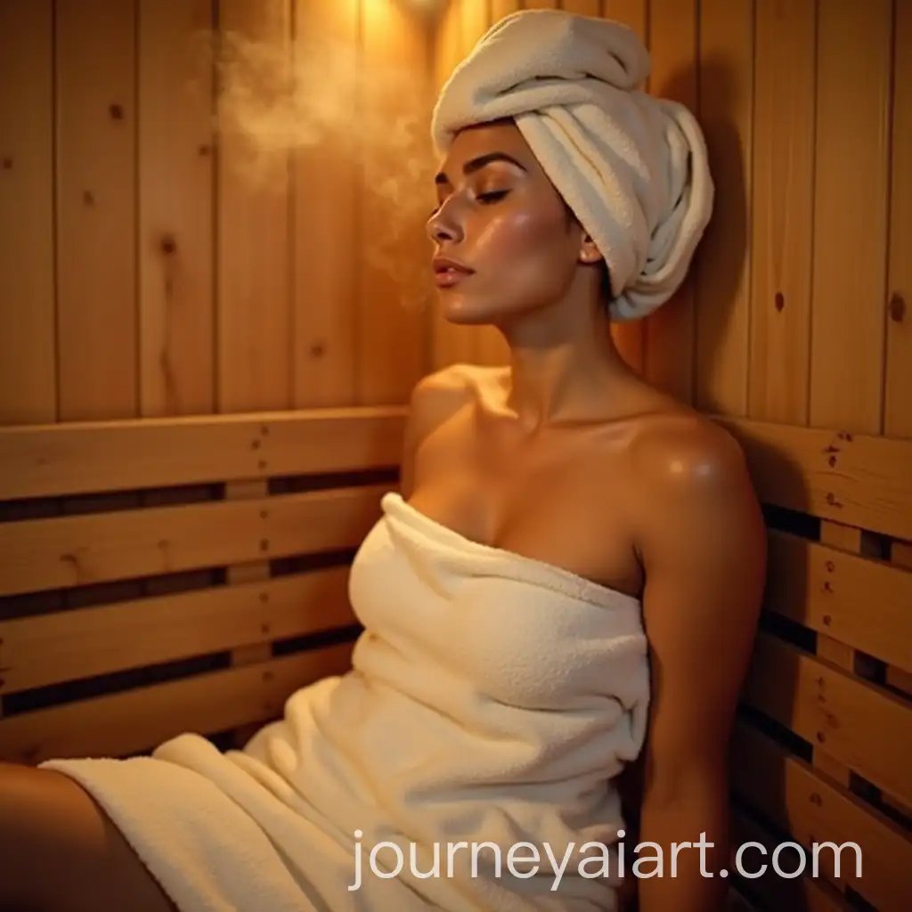 Person-Relaxing-in-Sauna-Wrapped-in-Towel-with-Rising-Steam