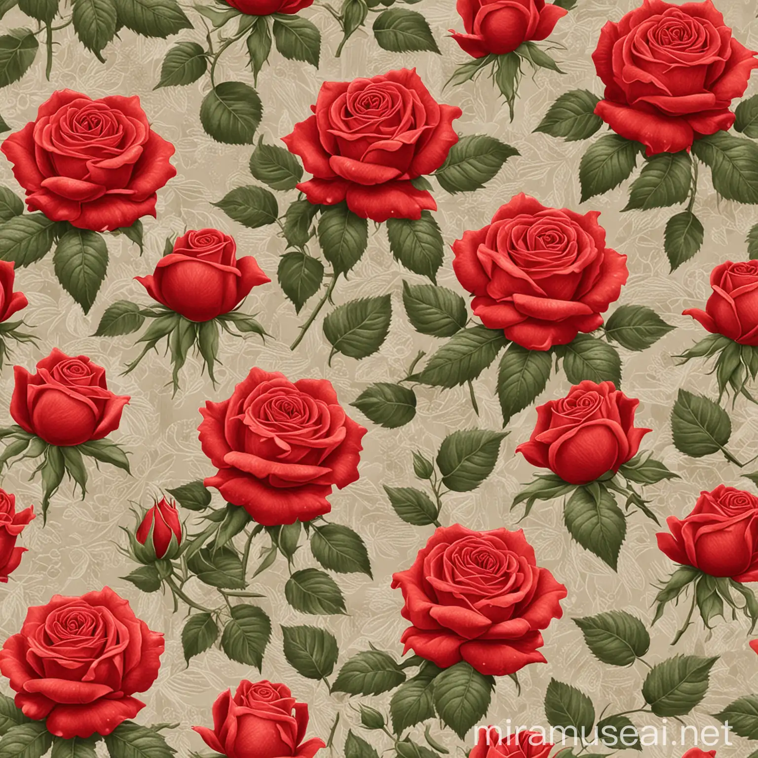 Seamless Floral Pattern with Textured Background Featuring Red Roses