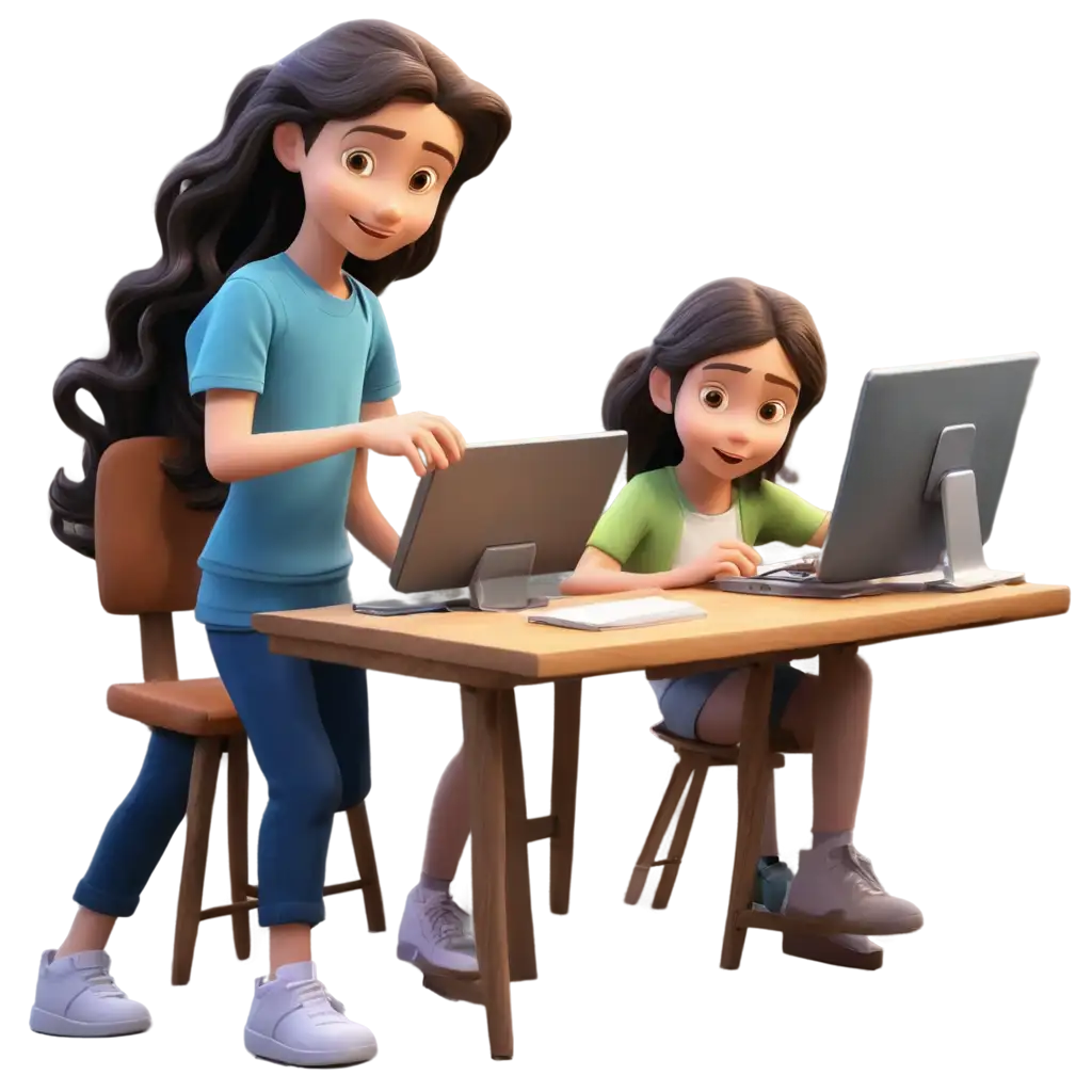 Children-Working-in-Computer-Animated-PNG-HighQuality-Visual-Representation-for-Creative-Projects