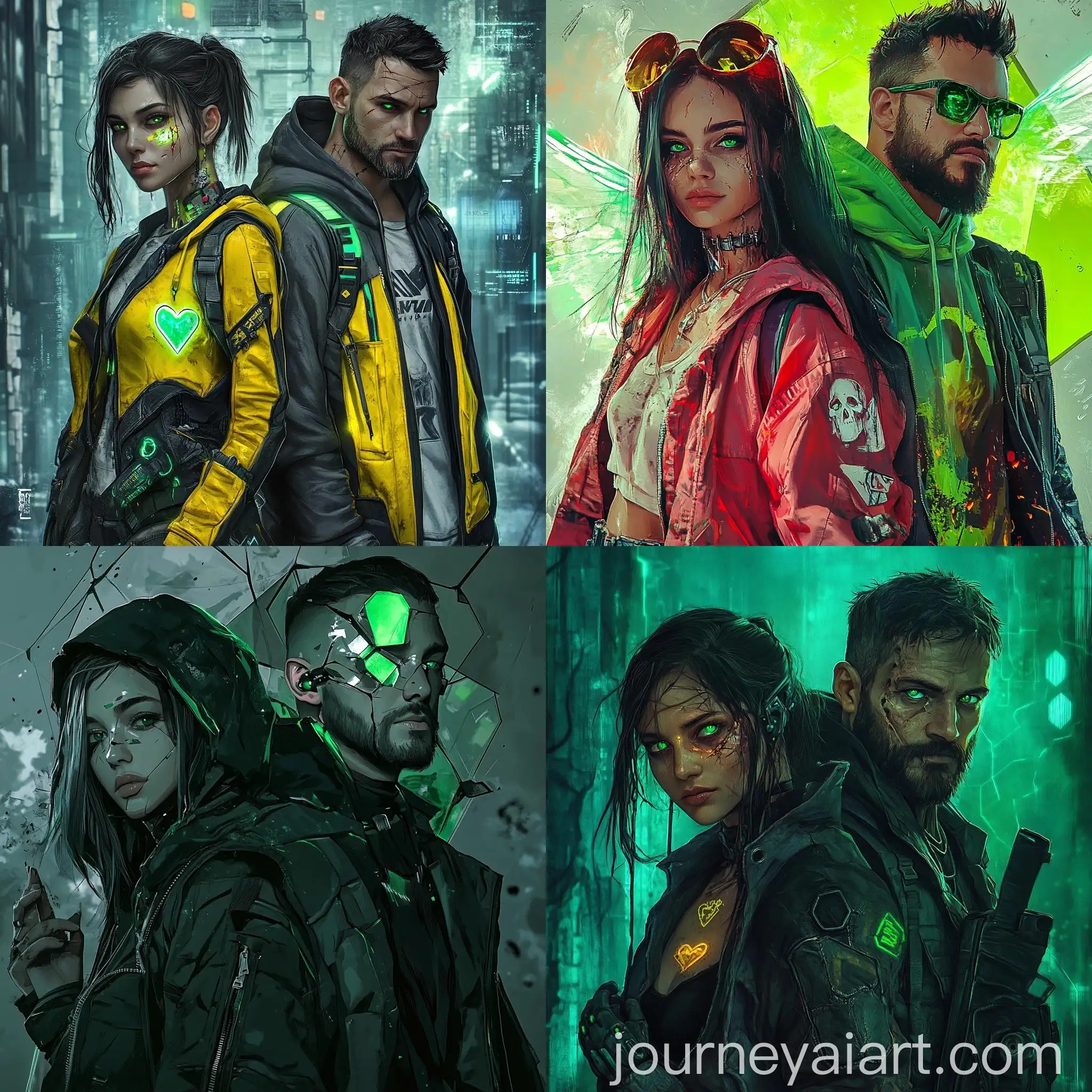 Fantasy-DND-Cyberpunk-Comic-Book-Characters-in-Techwear-with-Green-Eyes-and-Bandaged-Hands