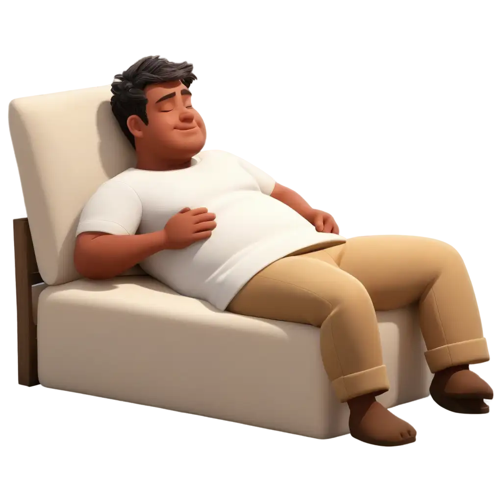 Side-View-Cartoon-Fatty-Man-Sleeping-Straight-on-Bed-PNG-HighQuality-Image-for-Various-Uses