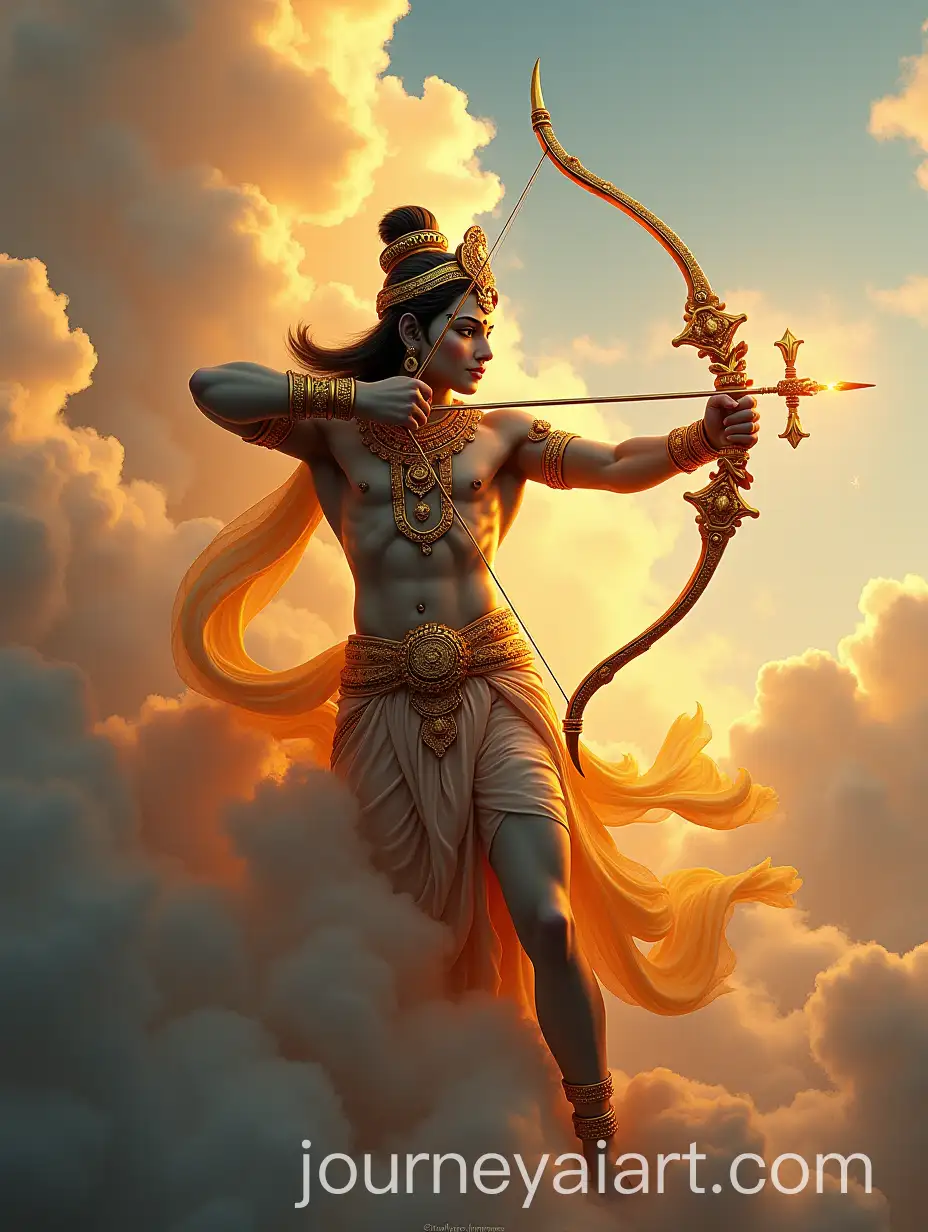 Divine-Archer-in-Glowing-Golden-Attire-with-Surreal-Background