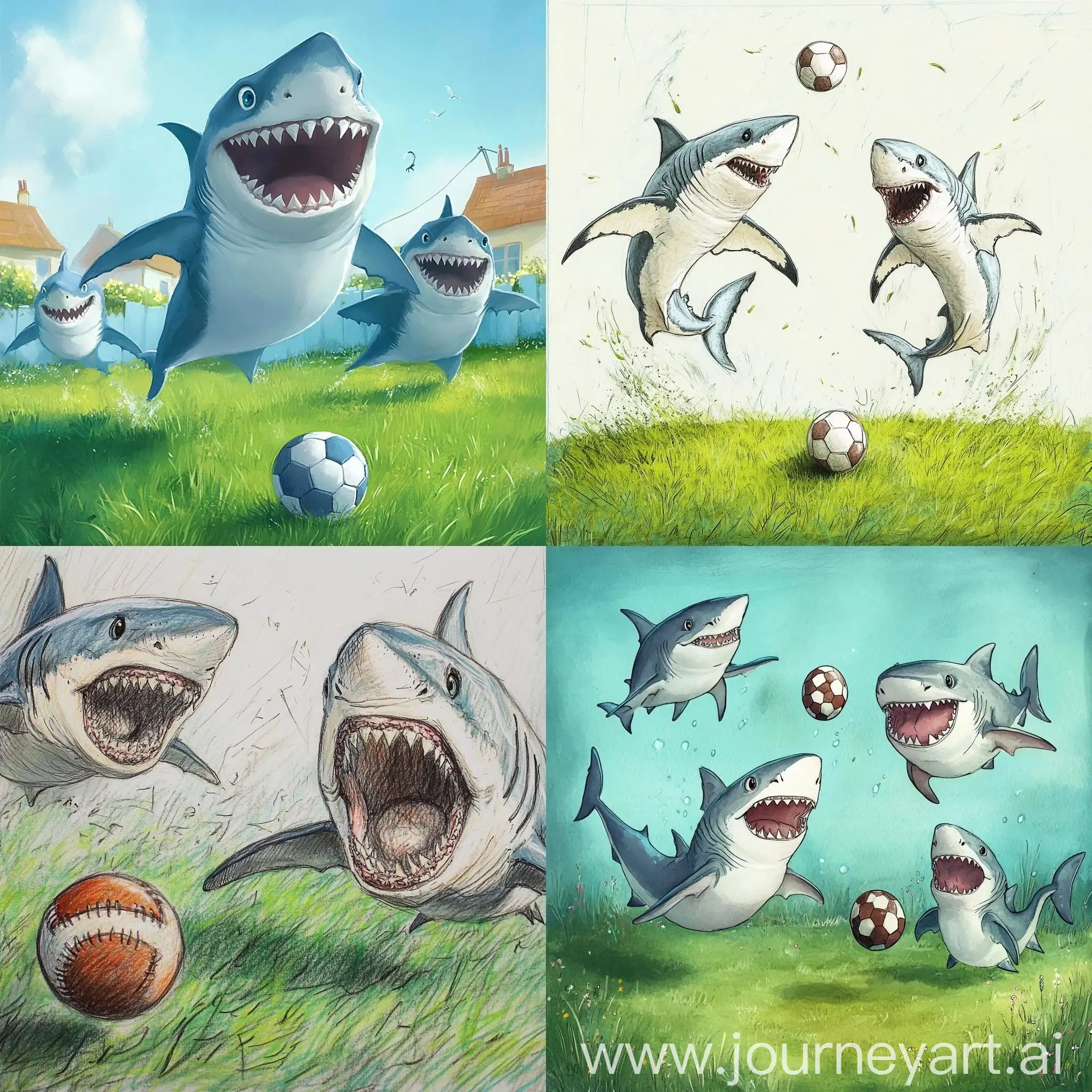 Sharks-Playing-Football-on-Green-Lawn