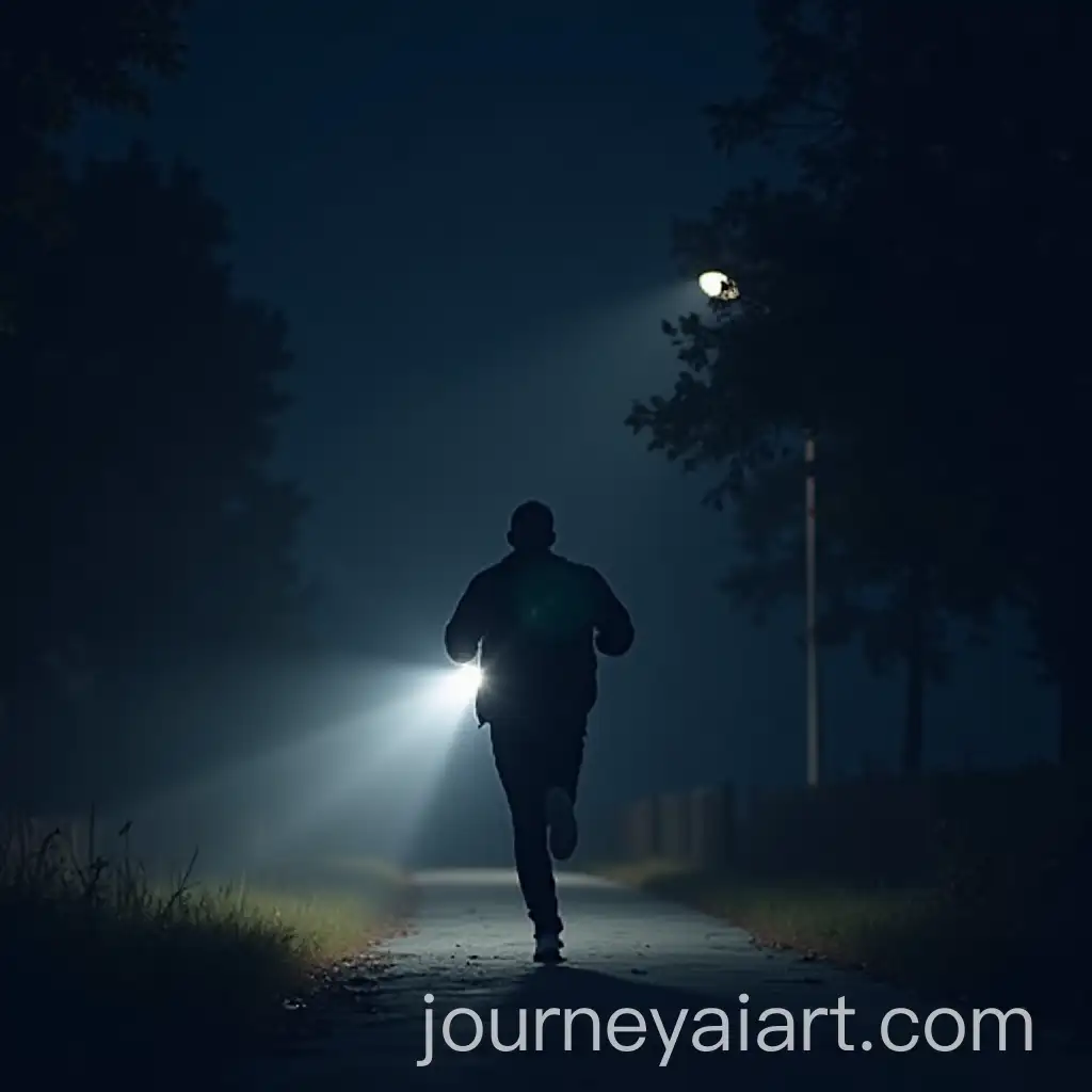 Man-Running-with-Flashlight-at-Night-Suspenseful-Scene