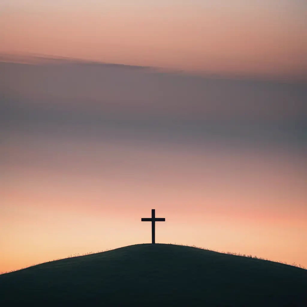 Sunrise-Over-Distant-Hill-with-Cross-Silhouette