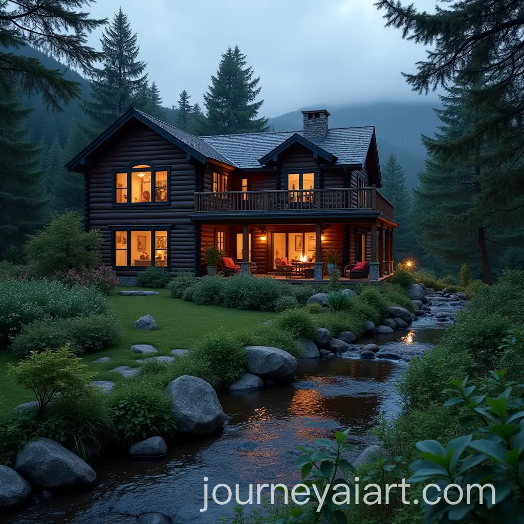 Scenic-Mountain-House-by-the-Sea-with-Family-by-the-Fireplace