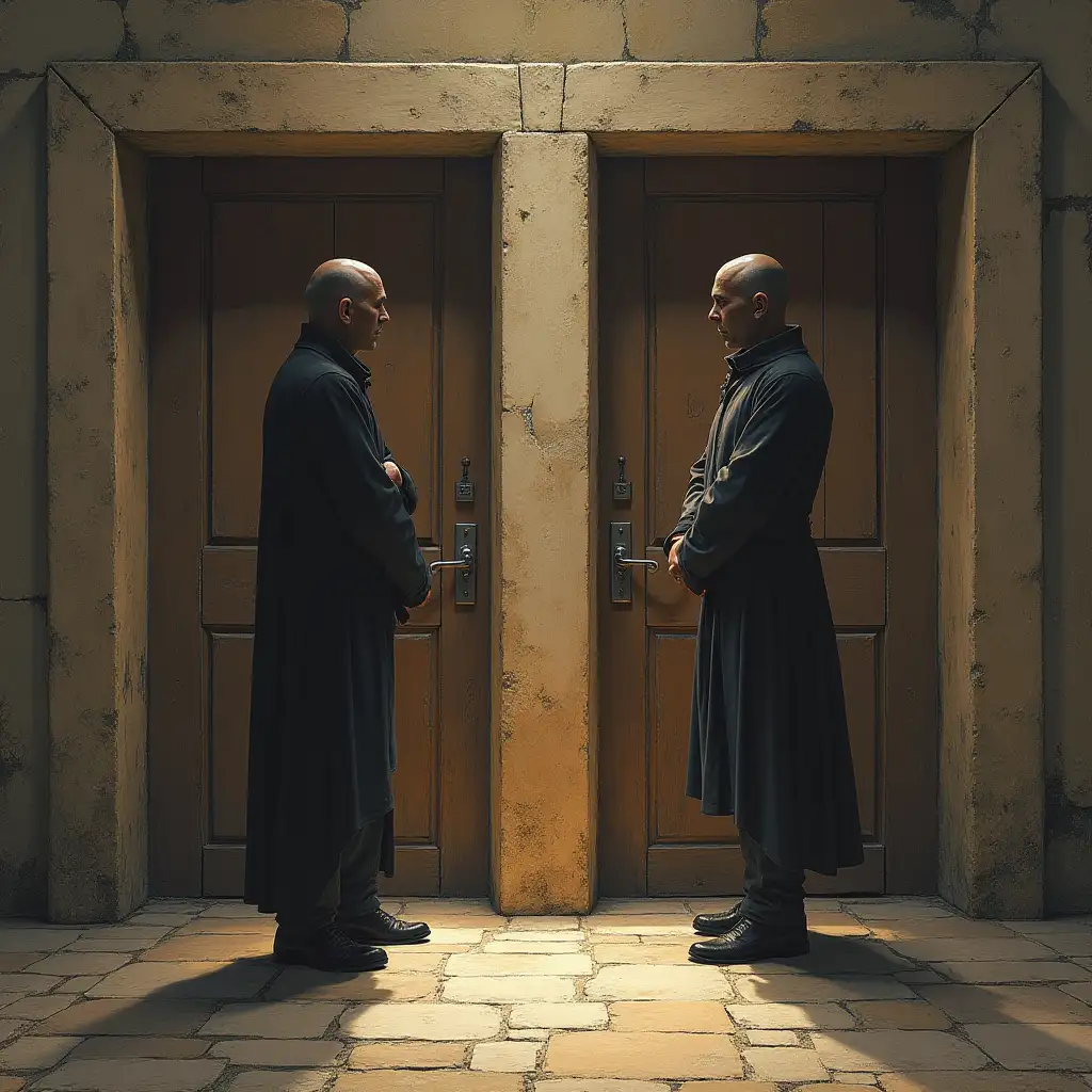 In front of each door stands a guard. One always lies, the other always tells the truth. You are allowed to ask one question to one guard to find out which door to choose. What question do you ask?