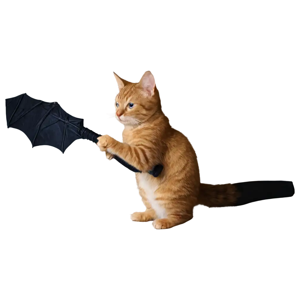 Playful-Cat-with-Bat-PNG-Image-Creative-and-Whimsical-Illustration