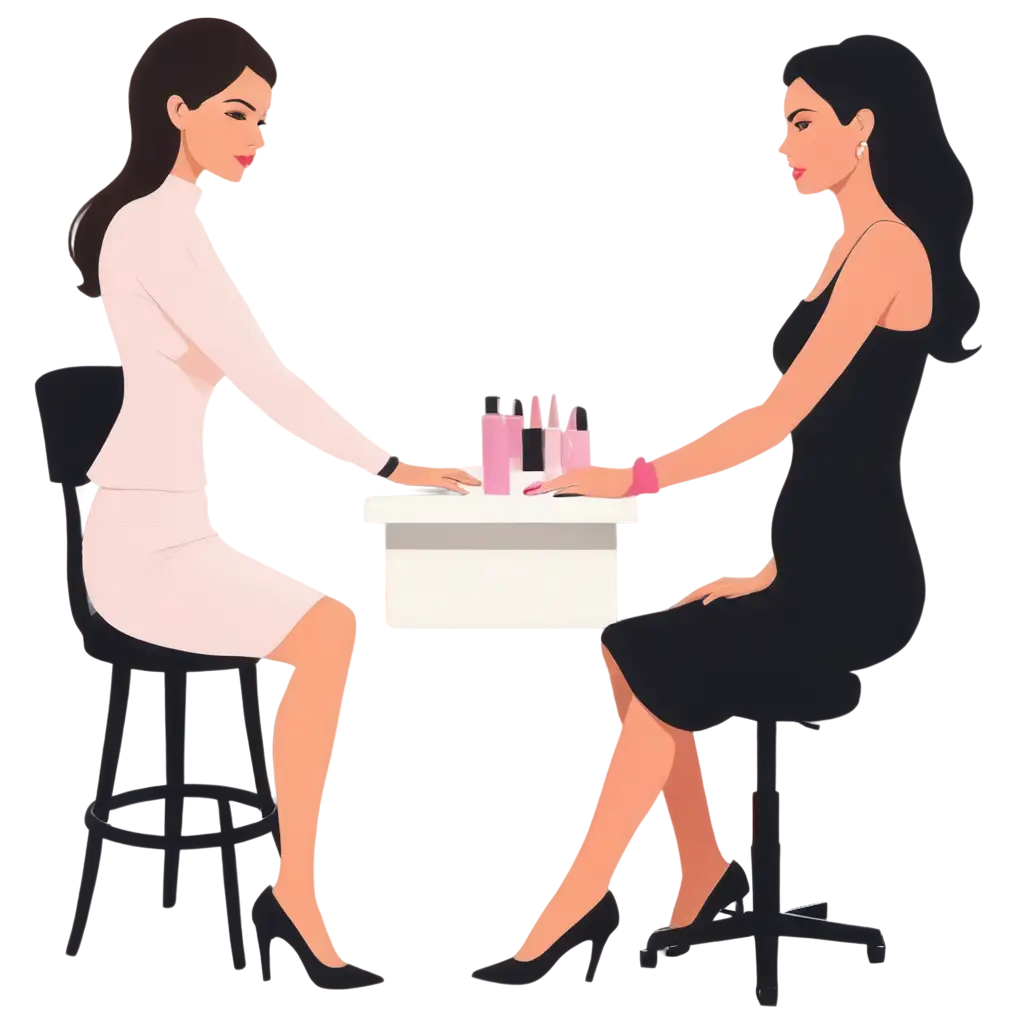 Professional-Cartoon-PNG-Image-Client-and-Manicurist-at-Pink-Manicure-Table