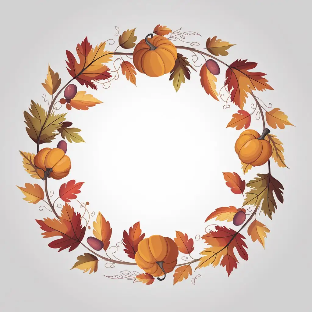 Autumn Wreath Design with Leaves Pumpkins and Acorns for Thanksgiving